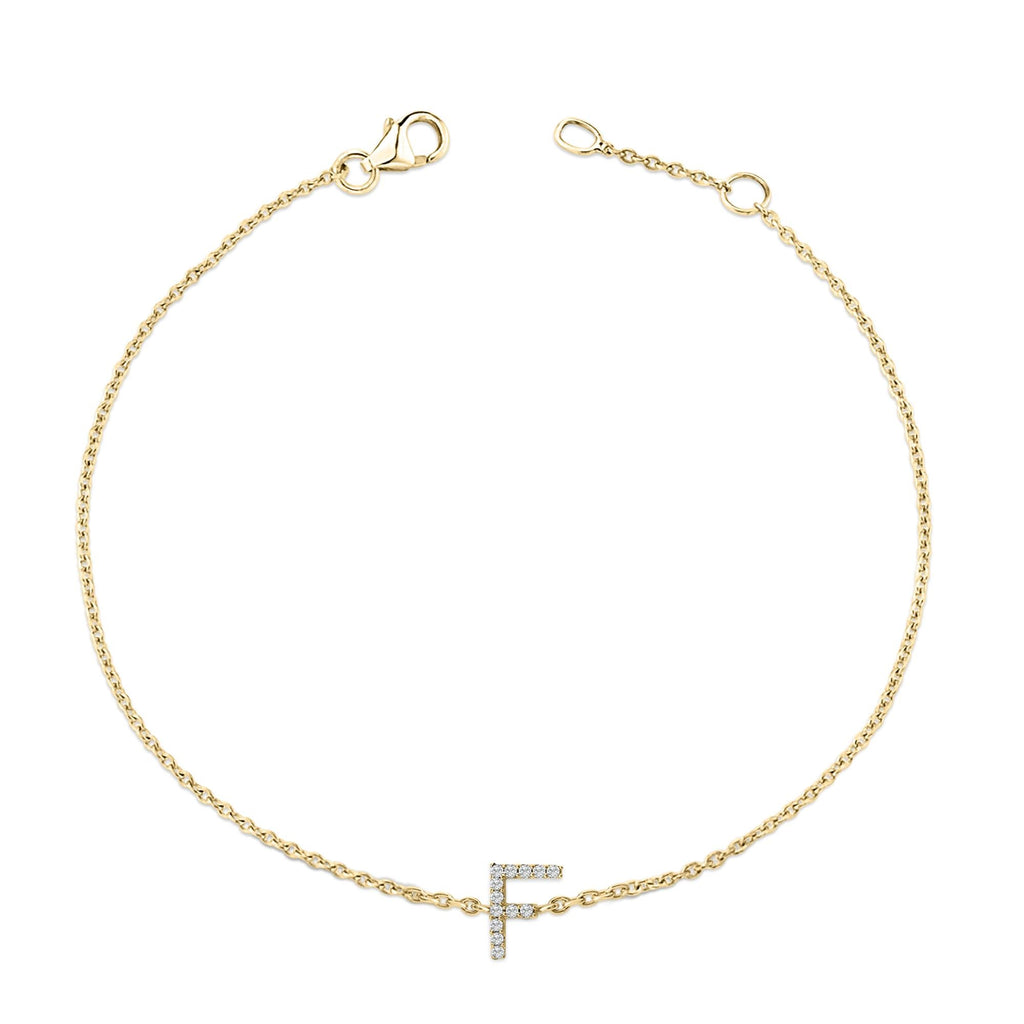 10K Yellow Gold Diamond Accent "A-Z" Initial Charm and Link Bracelet