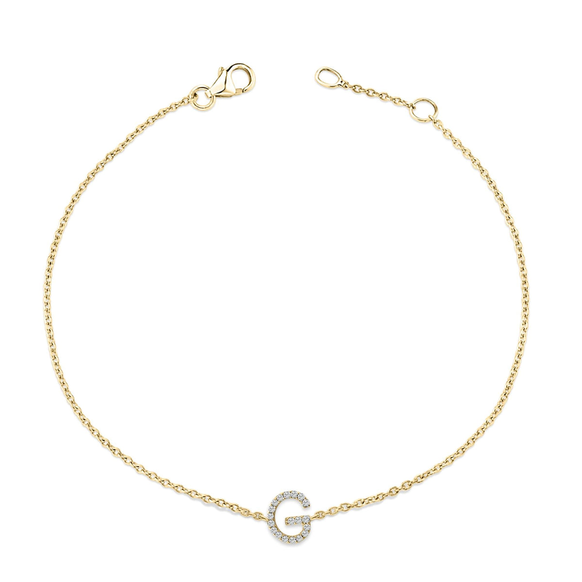 10K Yellow Gold Diamond Accent "A-Z" Initial Charm and Link Bracelet