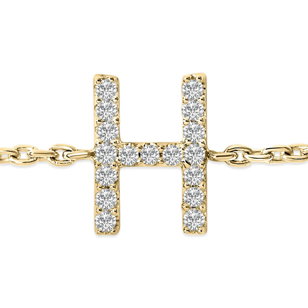 10K Yellow Gold Diamond Accent "A-Z" Initial Charm and Link Bracelet