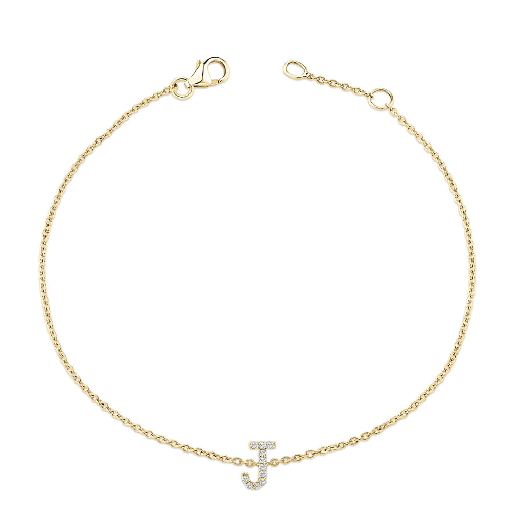 10K Yellow Gold Diamond Accent "A-Z" Initial Charm and Link Bracelet