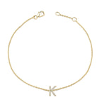 10K Yellow Gold Diamond Accent "A-Z" Initial Charm and Link Bracelet