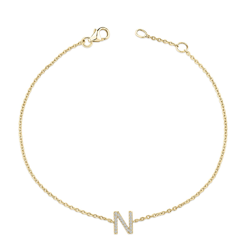 10K Yellow Gold Diamond Accent "A-Z" Initial Charm and Link Bracelet