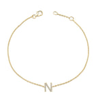 10K Yellow Gold Diamond Accent "A-Z" Initial Charm and Link Bracelet