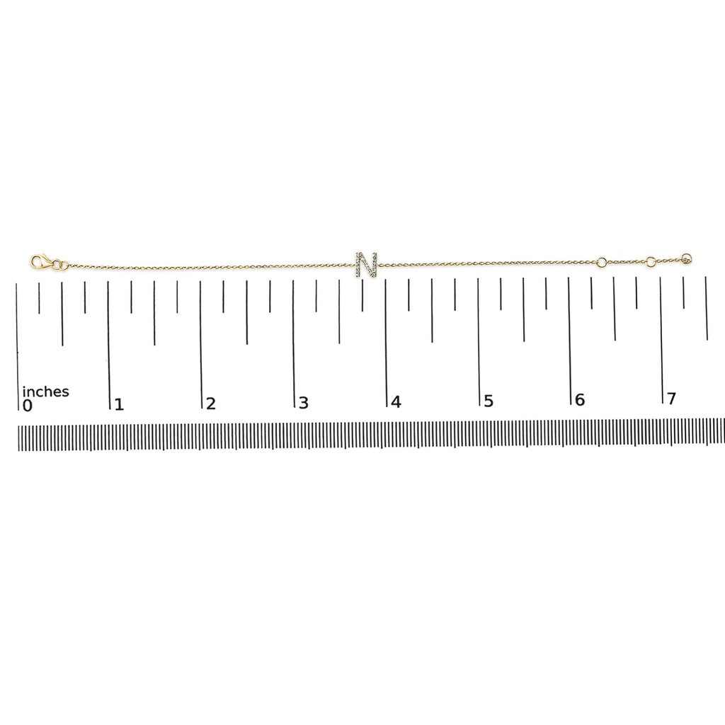 10K Yellow Gold Diamond Accent "A-Z" Initial Charm and Link Bracelet