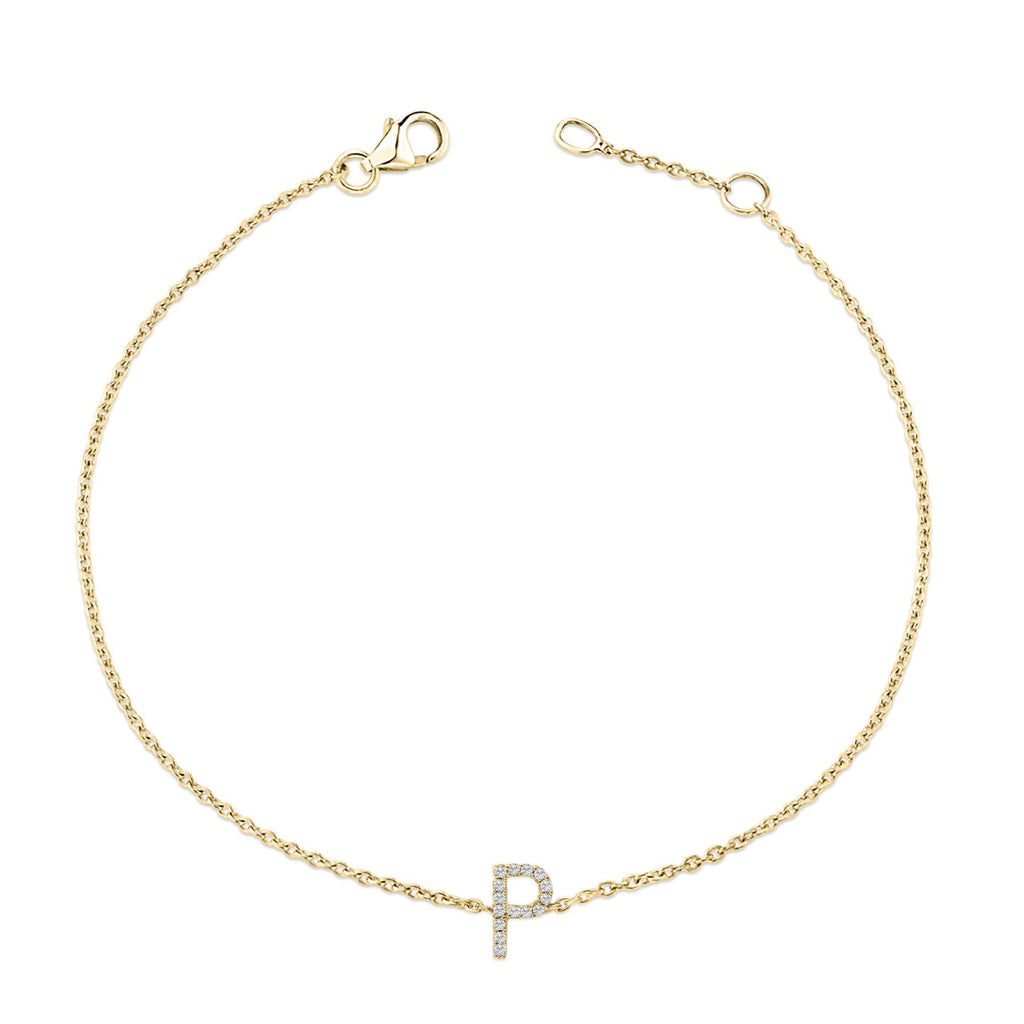 10K Yellow Gold Diamond Accent "A-Z" Initial Charm and Link Bracelet