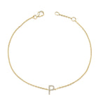 10K Yellow Gold Diamond Accent "A-Z" Initial Charm and Link Bracelet