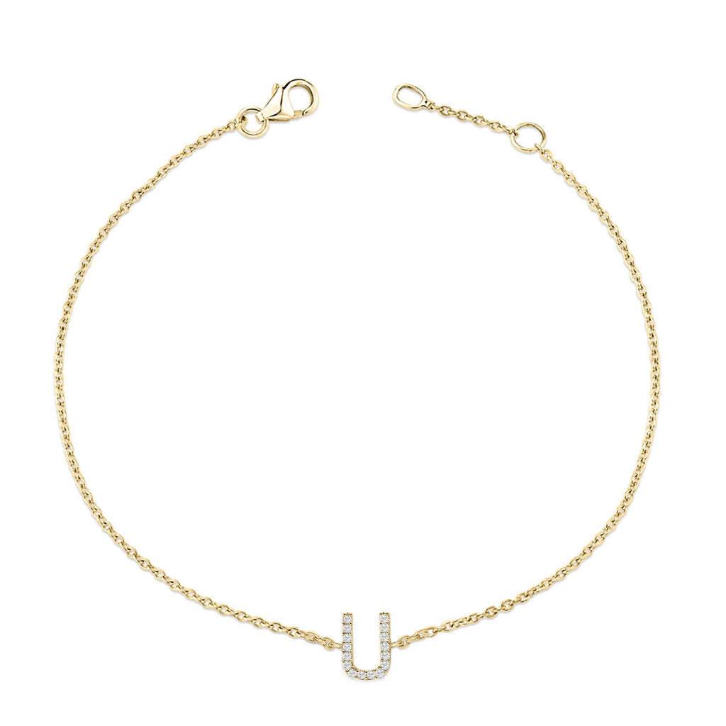 10K Yellow Gold Diamond Accent "A-Z" Initial Charm and Link Bracelet