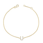 10K Yellow Gold Diamond Accent "A-Z" Initial Charm and Link Bracelet