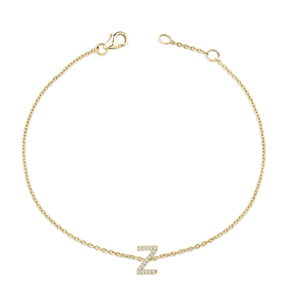 10K Yellow Gold Diamond Accent "A-Z" Initial Charm and Link Bracelet