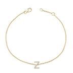 10K Yellow Gold Diamond Accent "A-Z" Initial Charm and Link Bracelet
