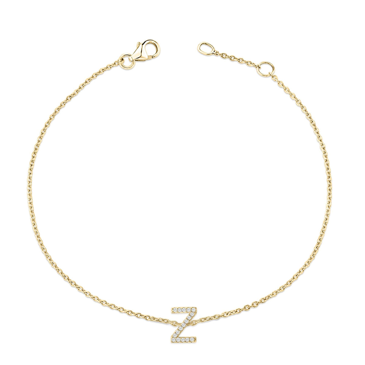 10K Yellow Gold Diamond Accent "A-Z" Initial Charm and Link Bracelet