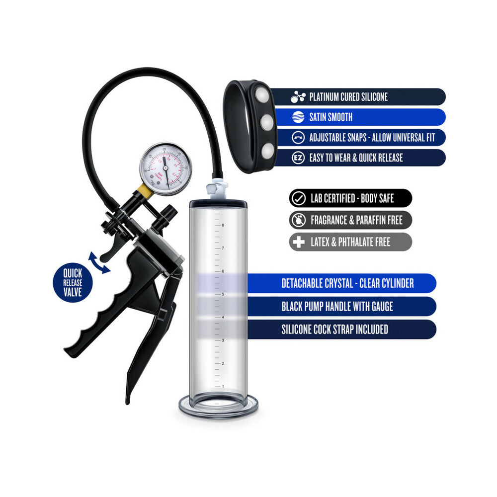 Performance VX8 Premium Penis Pump System with Silicone Cock Strap Clear