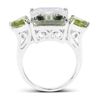 11.90 Carat Genuine Green Amethyst and Peridot .925 Sterling Silver Ring