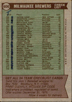 Milwaukee Brewers Team Photo Autographed 1976 TOPPS Card #606 183422