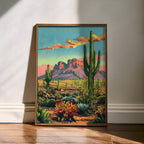 Vintage Postcard Style Desert Landscape Saguaro Art Print