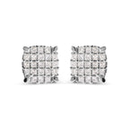 10K White Gold 3/4 Cttw Princess Diamond Composite Cushion Shape Stud Earrings (I-J Color, I1-I2 Clarity)