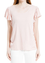 Max Studio Women's Flutter Sleeve Crinkle Jersey Top, Blush, Large