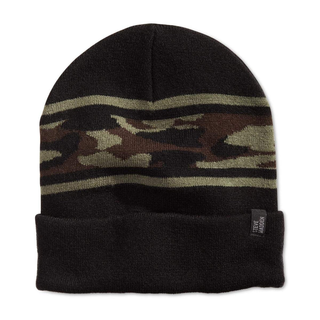 Steve Madden Mens Camouflage Winter Beanie Hat Black O/S