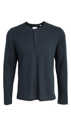 Billy Reid Men's Herringbone Terry Henley, True Navy, X-Large