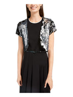 BCX Womens Juniors Sequined Dressy Shrug Silver S