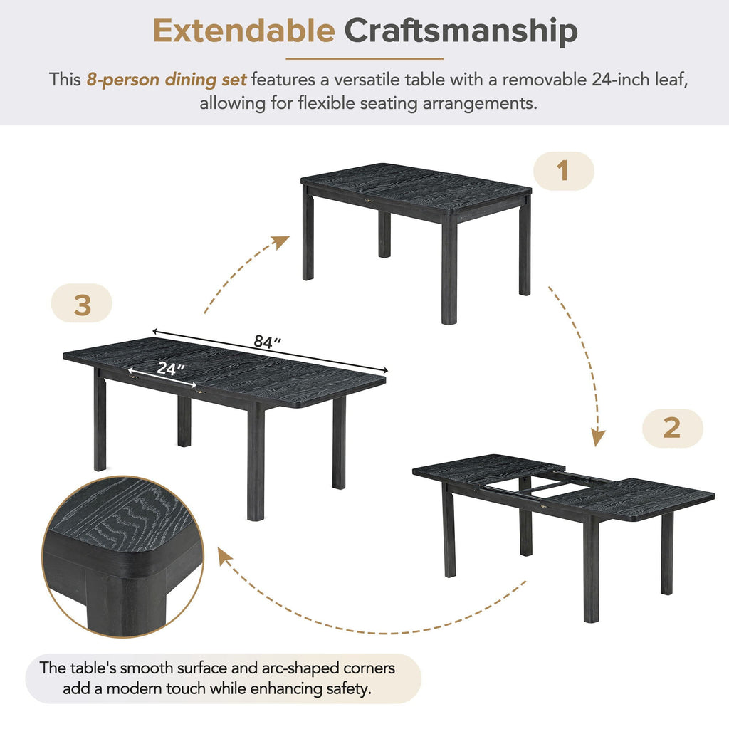 Topmax - Rustic Extendable Dining Table Set With Removable Leaf