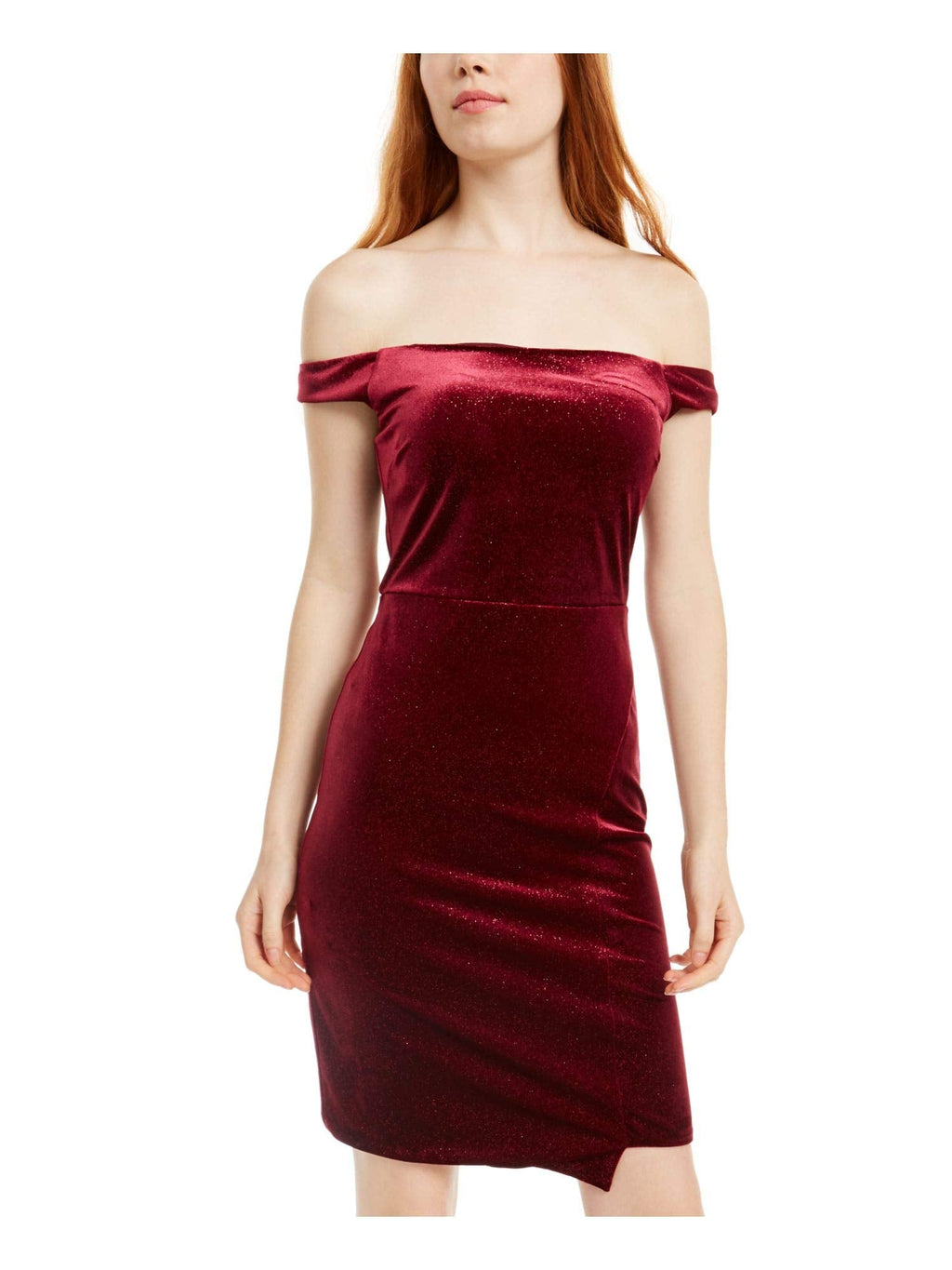 Crystal Doll Womens Velvet Glitter Bodycon Dress Red 3