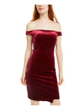 Crystal Doll Womens Velvet Glitter Bodycon Dress Red 3