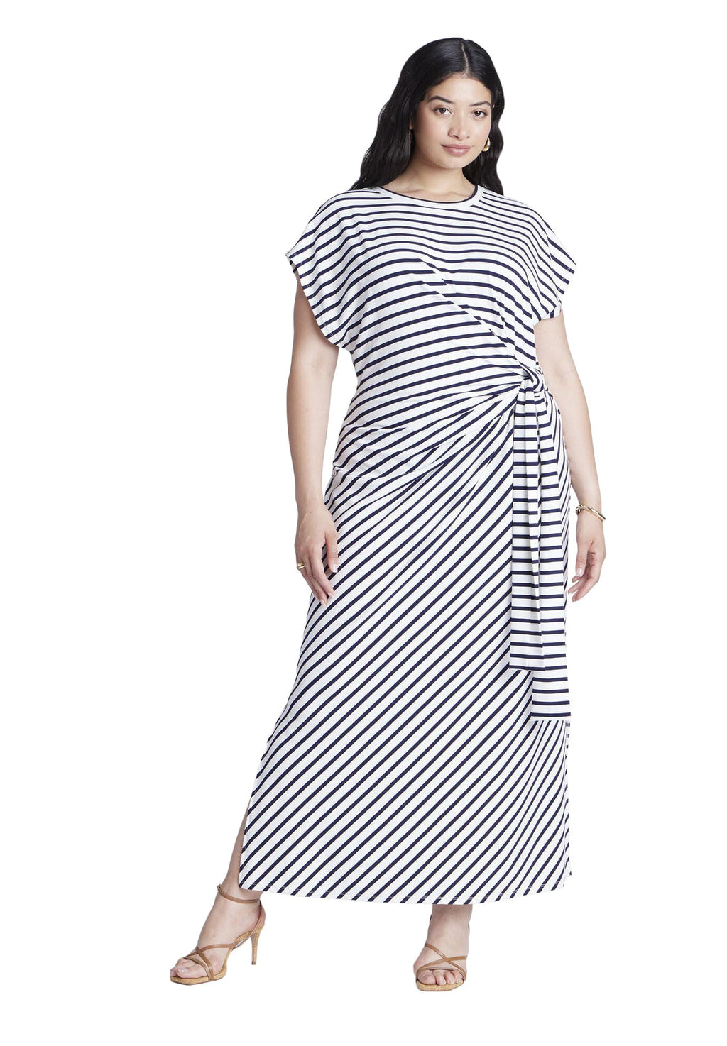 ELOQUII Women's Plus Size Easy Tee Dress - 18/20, Navy Cream Stripe