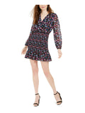 Leyden Womens Smocked Crossover Casual Dress Black L
