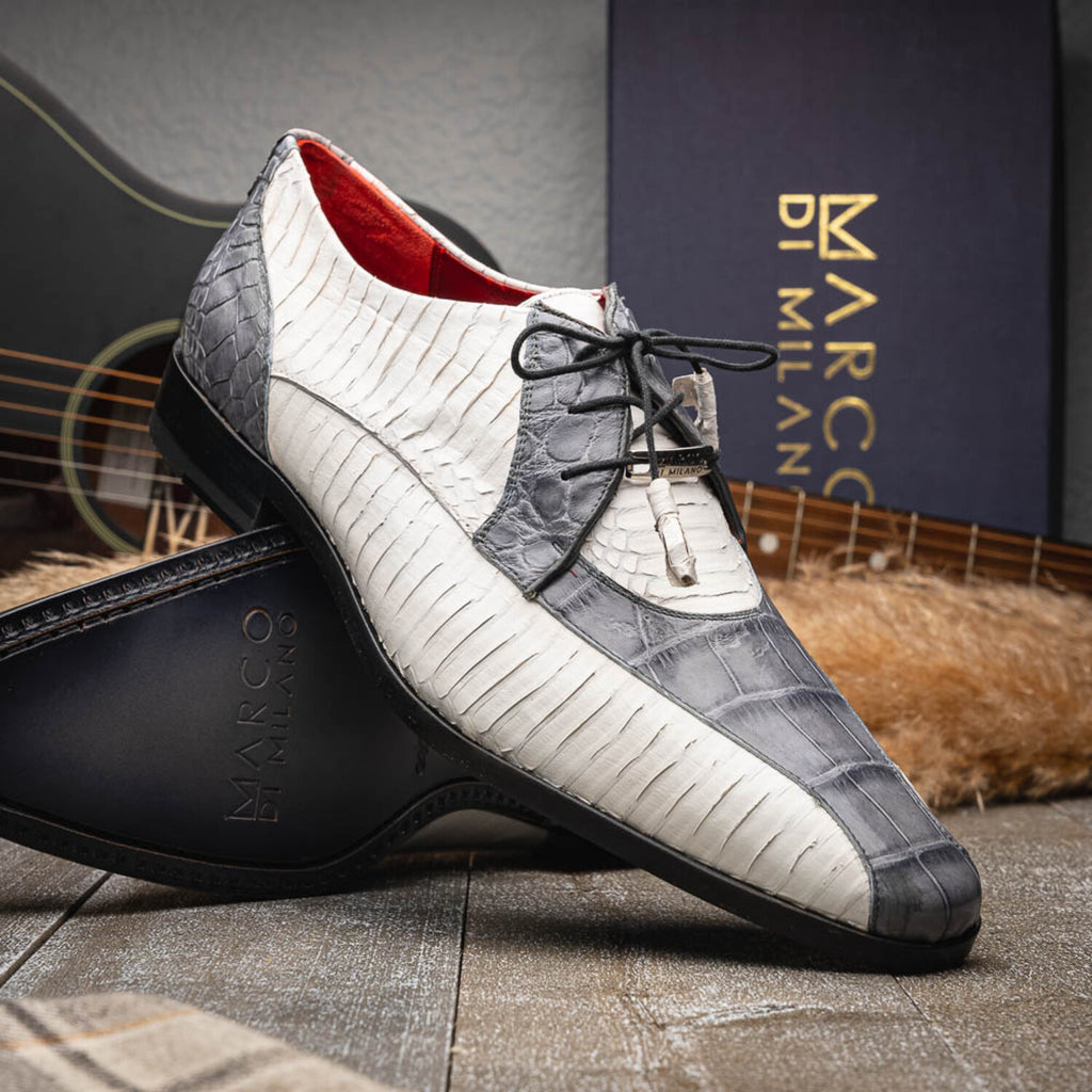 Moncalieri // Alligator + Cobra Skin Leather Oxfords // Gray + White