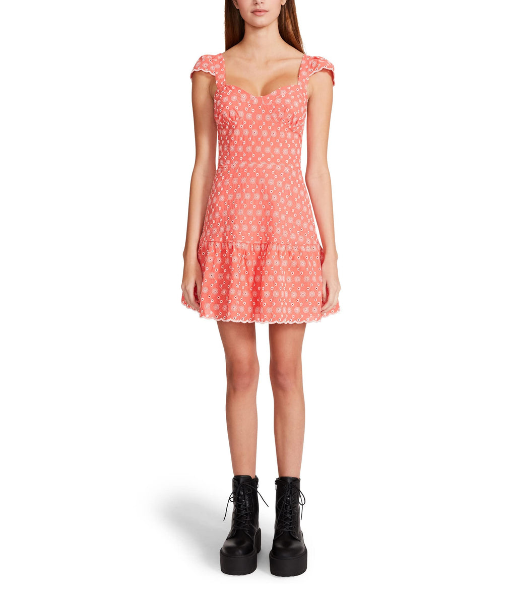 Betsey Johnson Two-Tone Ditsy Cotton Eyelet Bustier Mini Dress Duberry SM (US 4-6)