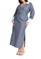ELOQUII Women's Plus Size Striped Midi Shirt Dress - 16, Navy/White Stripe