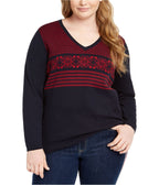 Tommy Hilfiger Womens Fair Isle Pullover Sweater, Blue, 0X