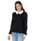 CeCe Womens Ribbed Trim Cuff Sleeves Pullover Sweater B/W L Rich Black