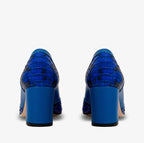 The Toskana Sax Blue Pythn Leather Block Heel Pump Women Shoe