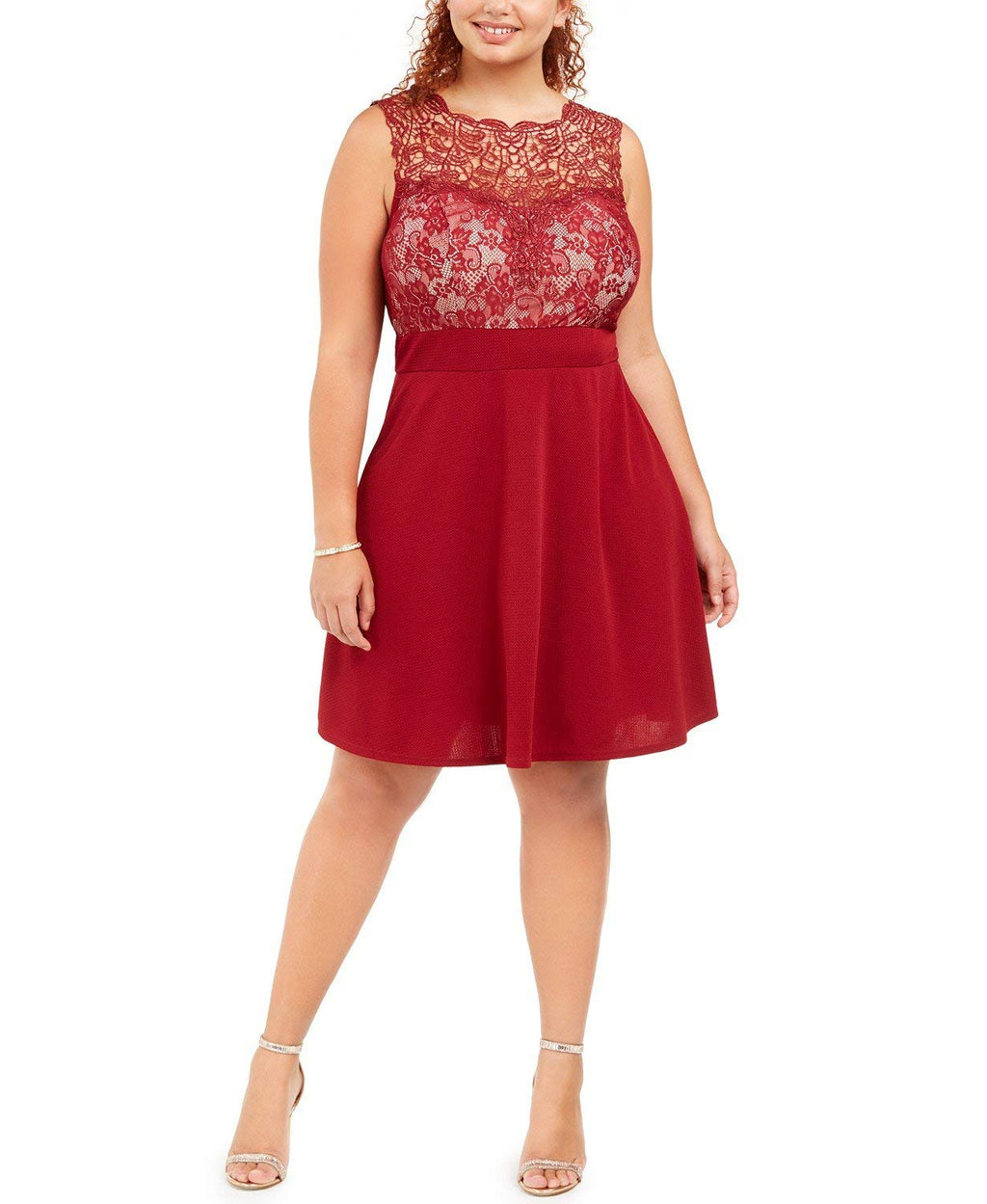 Love Squared Womens Plus Lace Textured Party Dress Red 2X