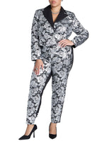 ELOQUII Women's Plus Size Brocade Pant - 16, Black and Silver