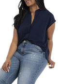 ELOQUII Women's Plus Size Notch Collar Blouse - 14, Dress Blues