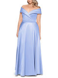 Xscape Womens Light Blue Off Shoulder Zippered Fit and Flare Evening Dress Plus 20W
