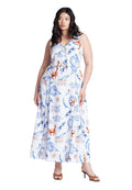 ELOQUII Women's Plus Size Roping Detail Printed Maxi Dress - 22, Seaside