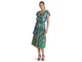 LAUREN Ralph Lauren Floral Crinkle Georgette Tiered Dress (Green/Blue Multi) Women's Clothing