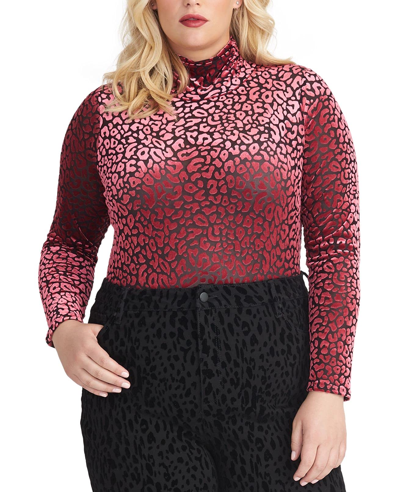 RACHEL Rachel Roy Women's Blouse Plus Turtleneck Burnout Pink 0X