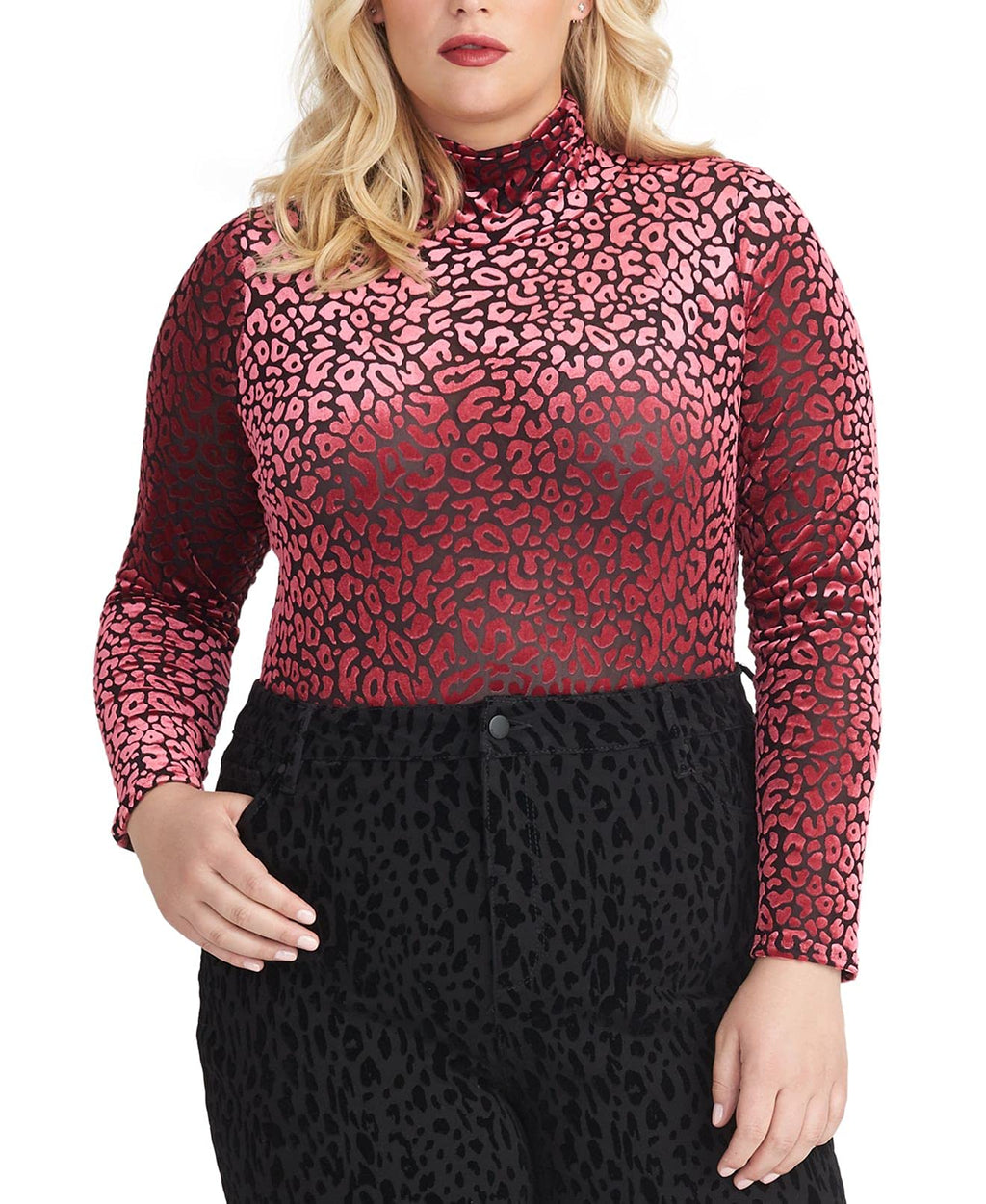 RACHEL Rachel Roy Women's Blouse Plus Turtleneck Burnout Pink 0X