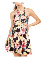 Speechless Womens Floral Halter Fit & Flare Dress Black 1