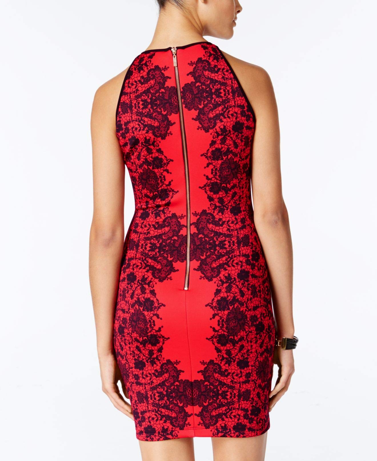 B. Darlin Womens Juniors Printed High Neck Bodycon Dress Red 1/2