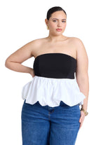 ELOQUII Women's Plus Size Peplum Tube Top - 18, Black White