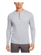 Tasso Elba Mens Shirt Chelsea Heather Ribbed Henley Gray 2XL