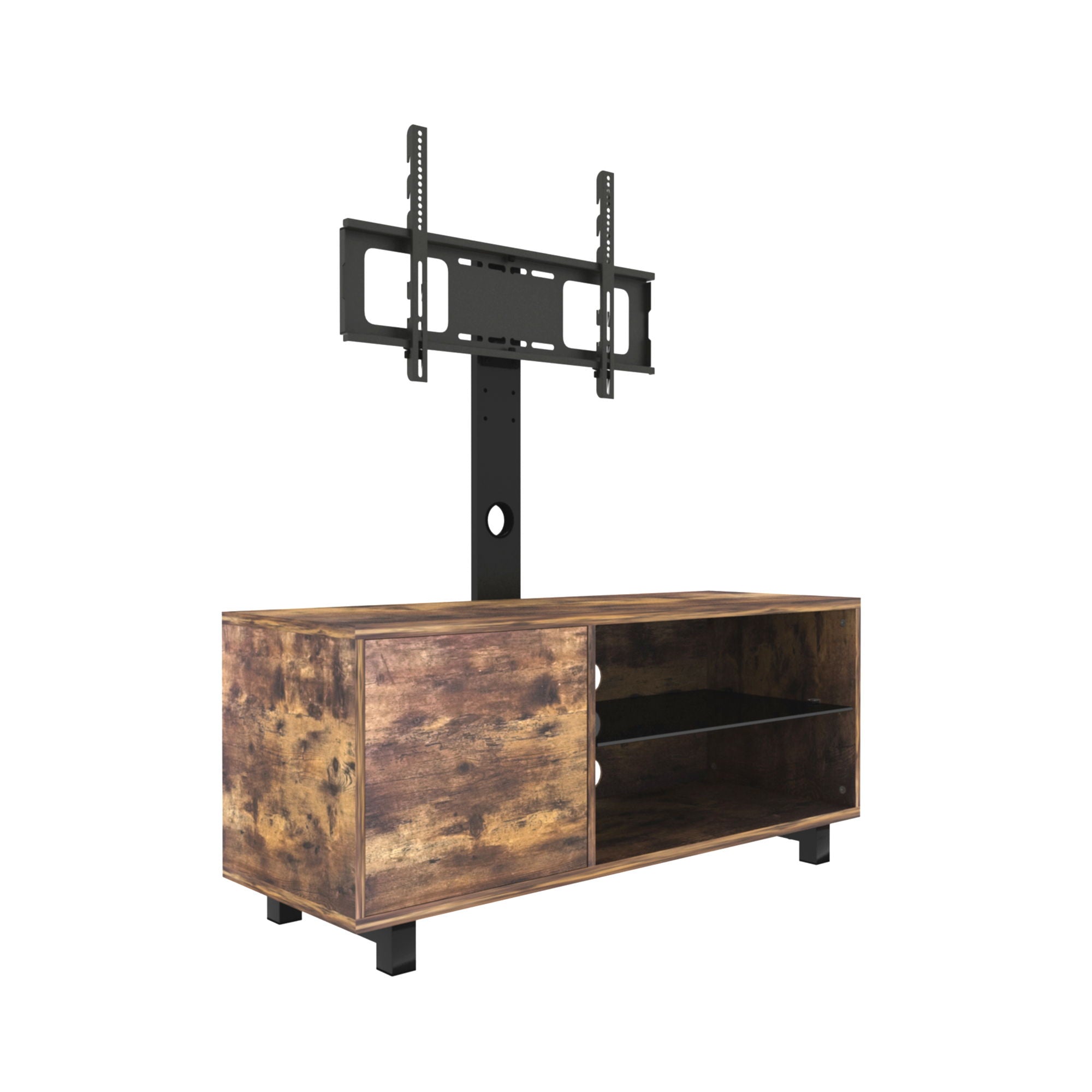 Rustic Brown TV Console With Push-To-Open Storage Cabinet For TV