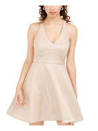 Teeze Me Womens Juniors Glitter Strappy Mini Dress Gold 13/14