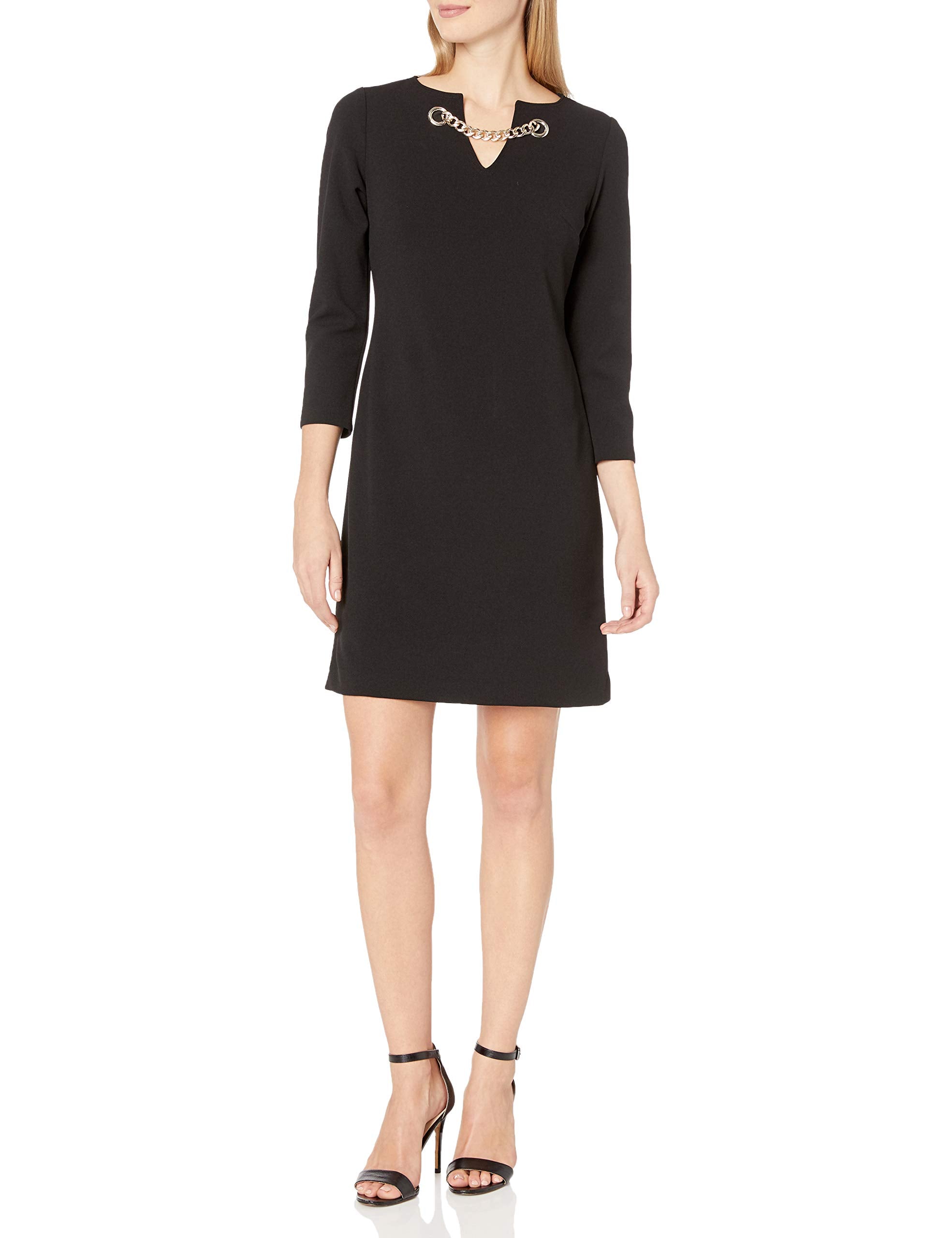Tommy Hilfiger Women's Grommet Chain Neck Sheath, Black, 2